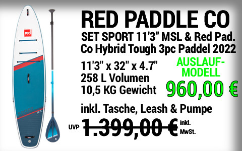 2022 RED PADDLE 1399 960 MAIN SUP Showroom 2022 Red Paddle Co. SET SPORT 11322x3222x4.722 MSL Red Paddle Co Hybrid Tough 3pc Paddle Auslaufmodell