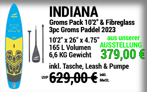 2023 INDIANA 629 379 MAIN SUP Showroom 2023 INDIANA Groms Pack 10222x2622x4.7522 Indiana 3pc Fibreglass Groms Paddle Ausstellungsstueck